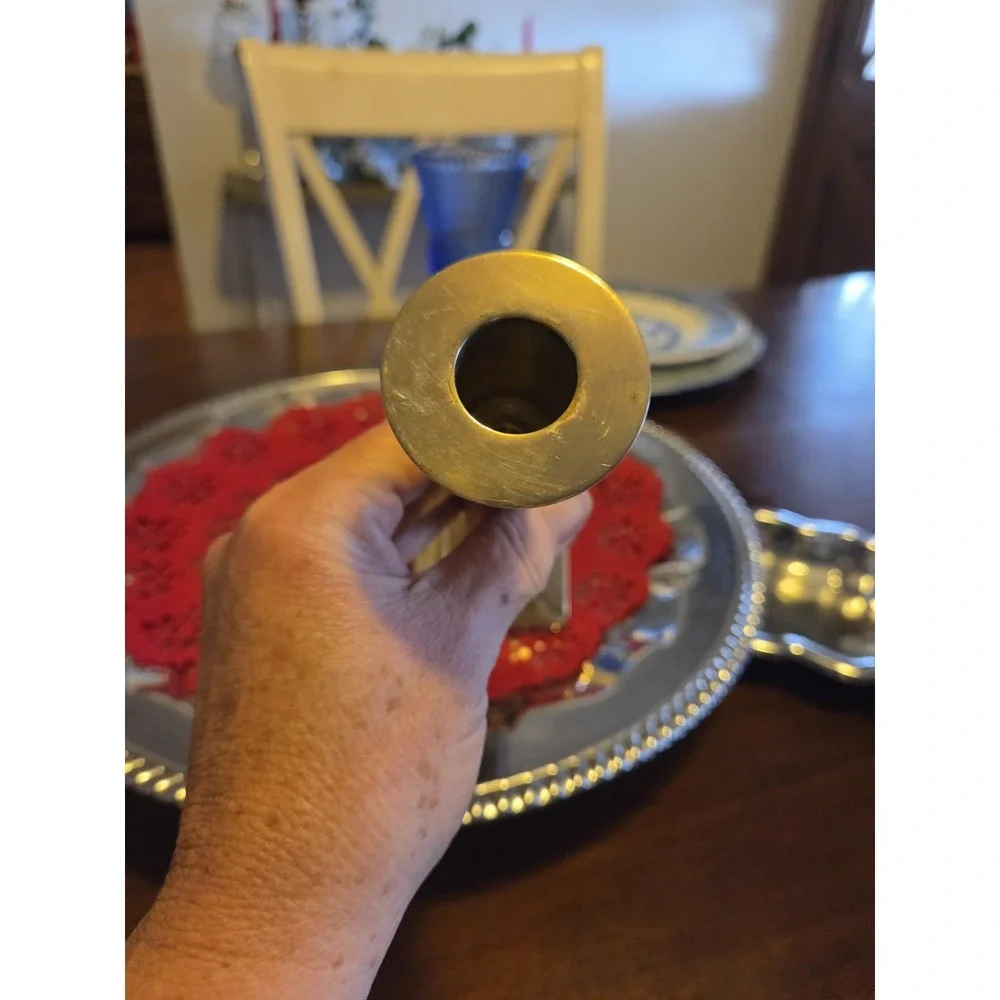 vintage brass and wood candlestick
